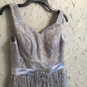 Azazie Silver Lace Beaded Dress Sweetheart Neck